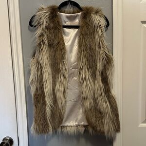 Fabulous Furs Luxurious Cream and Brown Faux Fur Vest